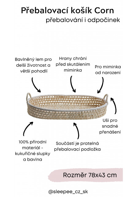 Prebaľovací košík pre bábätko Corn + podložka