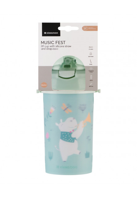 Hrnček so silikónovou slamkou a popruhom 450ml Music Fest Mint