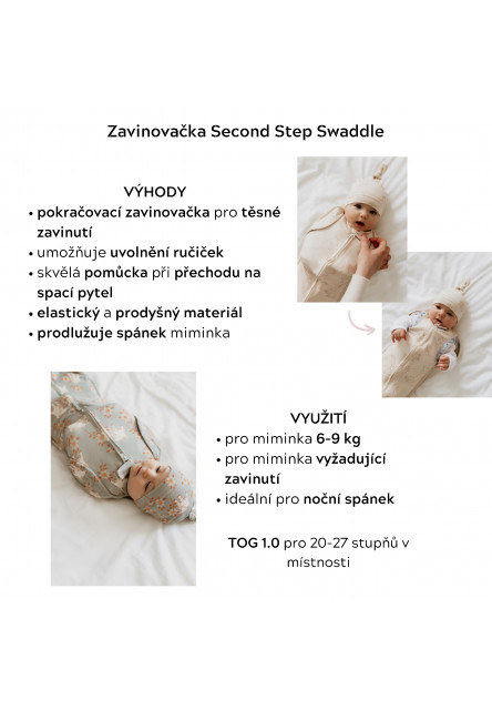 Zavinovačka Sleepee Second Step Swaddle s čepičkou zdarma Ivory Forest