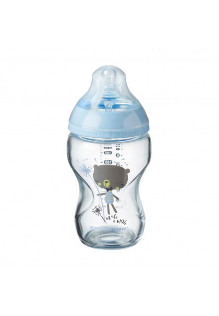 Dojčenská fľaša C2N 250ml sklenená potlač Blue, 0m +