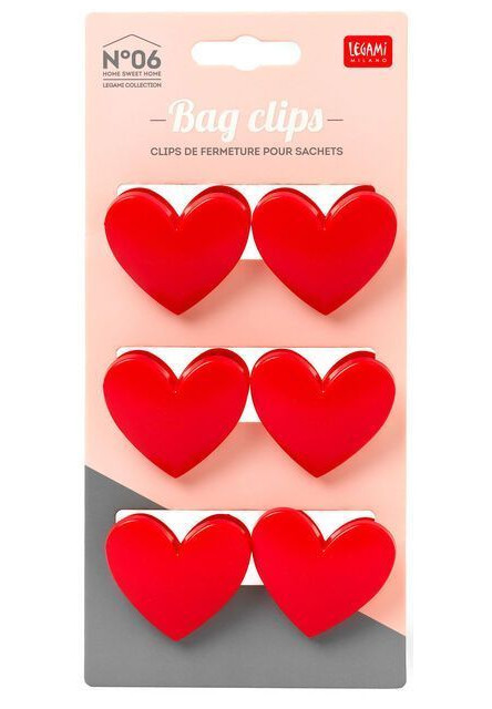 Súprava štipcov na vrecká Legami Set Of 6 Bag Clips - Bag Clips - Heart
