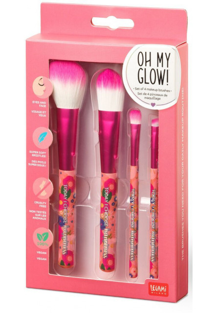 Štetce na líčenie Legami Oh My Glow! - Set Of 4 Makeup Brushes - Flowers