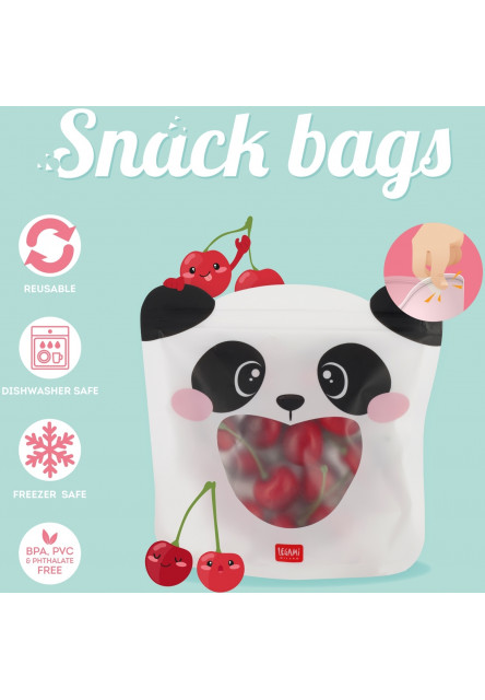 Znovupoužiteľné vrecká na potraviny Legami Snack Bags - Set Of 3 Reusable Food Pouches - Panda