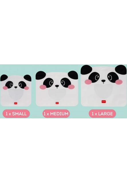 Znovupoužiteľné vrecká na potraviny Legami Snack Bags - Set Of 3 Reusable Food Pouches - Panda