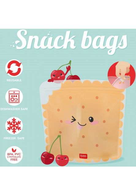 Znovupoužiteľné vrecká na potraviny Legami Snack Bags - Set Of 3 Reusable Food Pouches - Cookie