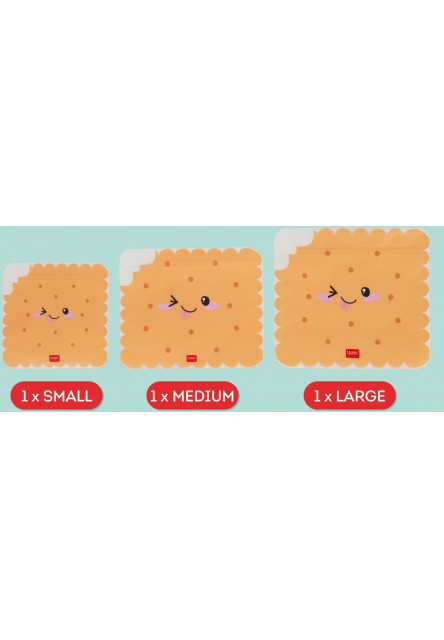 Znovupoužiteľné vrecká na potraviny Legami Snack Bags - Set Of 3 Reusable Food Pouches - Cookie