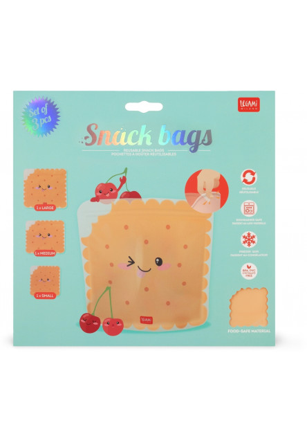 Znovupoužiteľné vrecká na potraviny Legami Snack Bags - Set Of 3 Reusable Food Pouches - Cookie