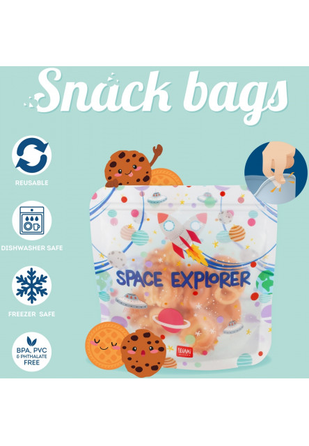 Znovupoužiteľné vrecká na potraviny Legami Snack Bags - Set Of 3 Reusable Food Pouches - Space