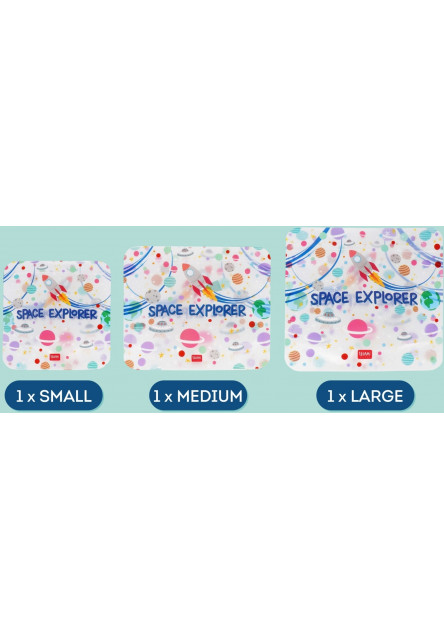 Znovupoužiteľné vrecká na potraviny Legami Snack Bags - Set Of 3 Reusable Food Pouches - Space