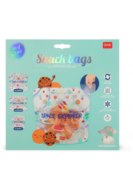 Znovupoužiteľné vrecká na potraviny Legami Snack Bags - Set Of 3 Reusable Food Pouches - Space