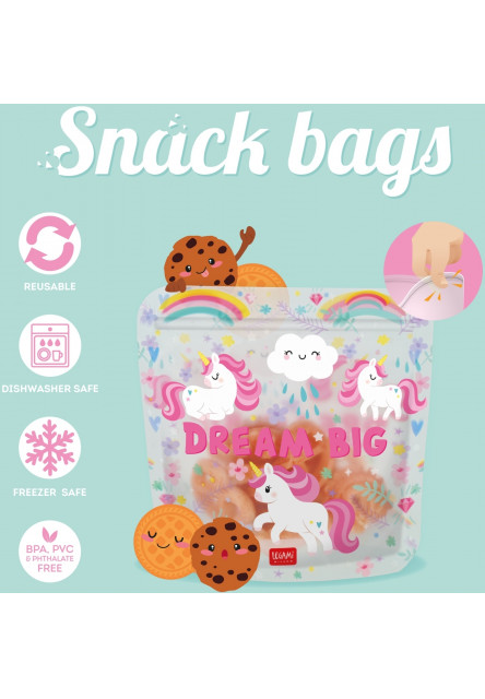 Znovupoužiteľné vrecká na potraviny Legami Snack Bags - Set Of 3 Reusable Food Pouches - Unicorn