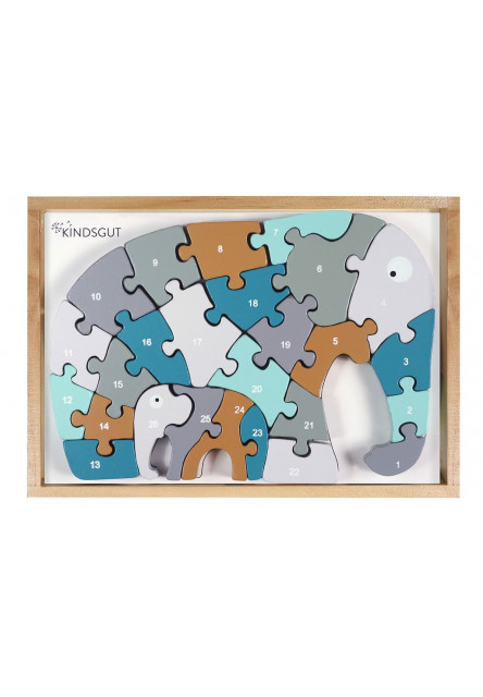 Drevené puzzle s číslami slon KINDSGUT