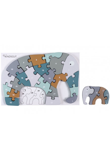 Drevené puzzle s číslami slon