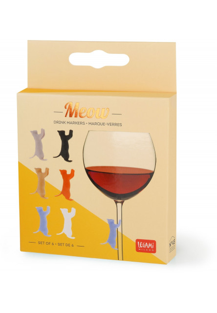 Značítka na poháre Legami Set Of 6 Drink Markers - Meow - Multicolor - Kitty