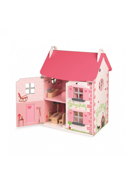 Drevený domček pre bábiky Mademoiselle s príslušenstvom 11 ks nábytku od 3 rokov