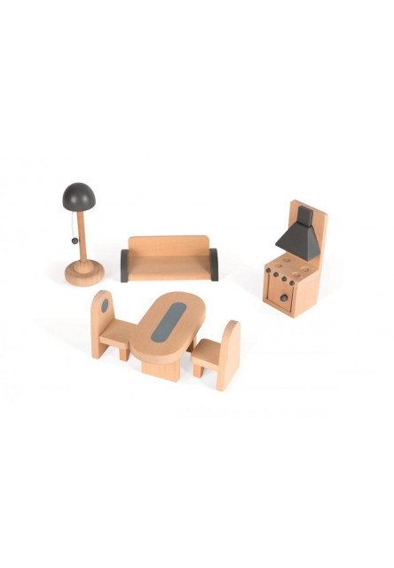 Drevený domček pre bábiky Mademoiselle s príslušenstvom 11 ks nábytku od 3 rokov