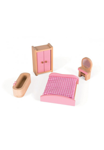 Drevený domček pre bábiky Mademoiselle s príslušenstvom 11 ks nábytku od 3 rokov