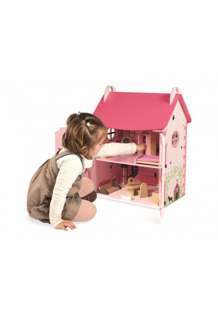 Drevený domček pre bábiky Mademoiselle s príslušenstvom 11 ks nábytku od 3 rokov