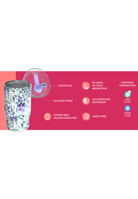 Nerezový termohrnček so slamkou Mist Peach Petals 720 ml