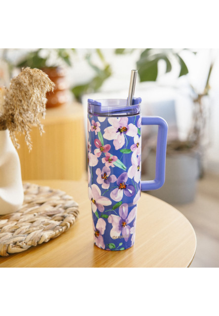 Nerezový termohrnek s brčkem Stream Flower Dusk 950 ml