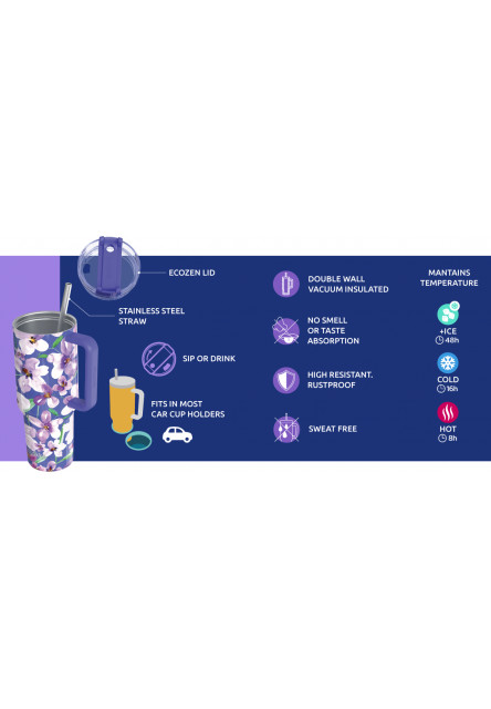 Nerezový termohrnek s brčkem Stream Flower Dusk 950 ml