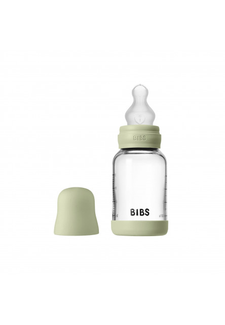 Antikoliková sklenená fľaša so silikónovým cumlíkom 120ml (Ivory)