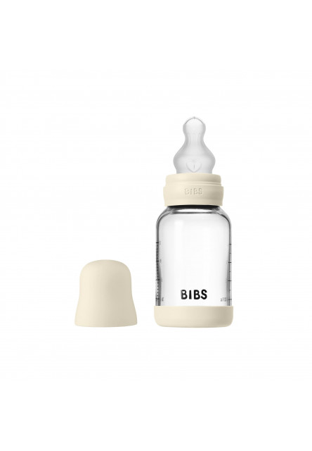Antikoliková sklenená fľaša so silikónovým cumlíkom 120ml (Ivory)