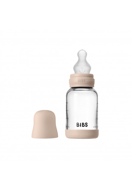 Antikoliková sklenená fľaša so silikónovým cumlíkom 120ml (Ivory)