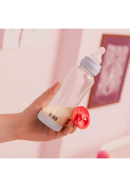 Antikoliková sklenená fľaša so silikónovým cumlíkom 240ml (Sage)