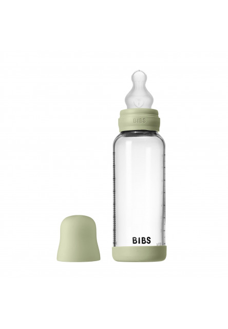 Antikoliková sklenená fľaša so silikónovým cumlíkom 240ml (Sage)