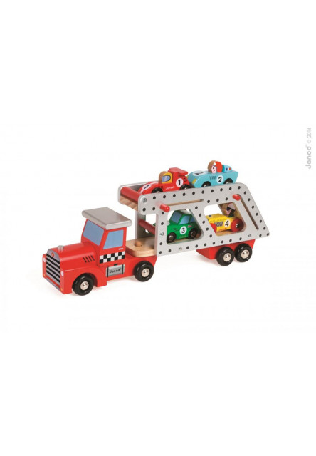 drevené vyklápacie auto Story Car Transporter Janod so 4 autami