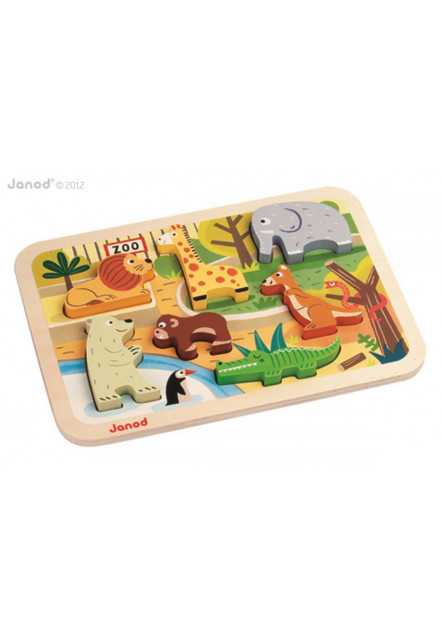 Drevené vkladacie puzzle pre najmenších ZOO Chunky od 1 roka 7 dielov Janod