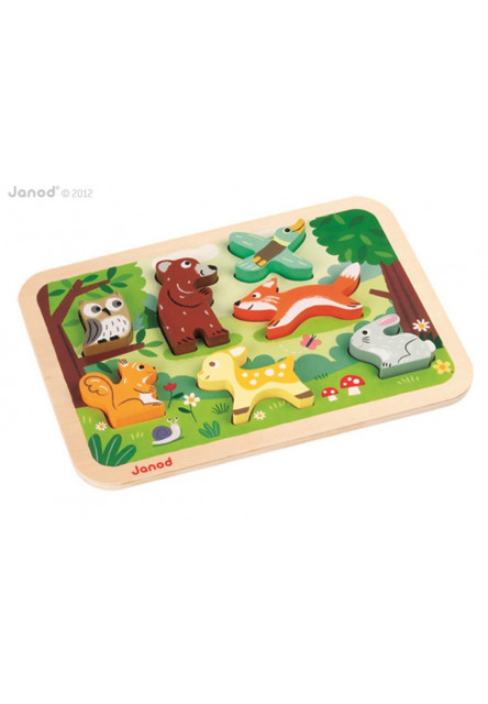 Drevené vkladacie puzzle pre najmenších Lesné zvieratá Chunky od 1 roka 7 dielov Janod
