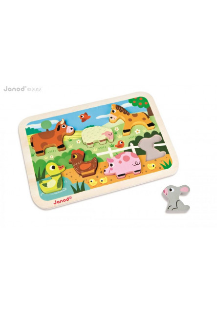 Drevené vkladacie puzzle pre najmenších Farma Chunky od 1 roka 7 dielov Janod