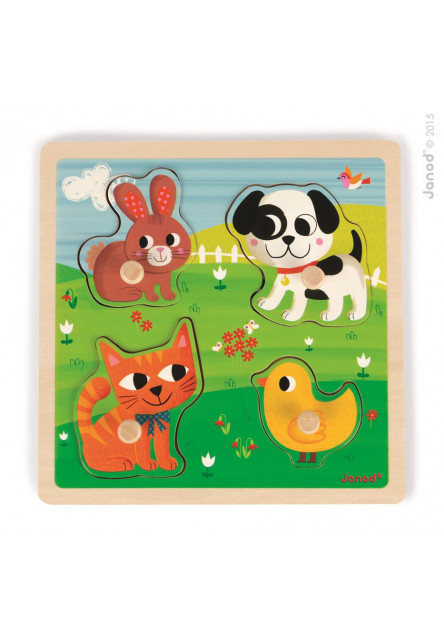 Drevené vkladacie puzzle pre najmenších Domáce zvieratká Janod