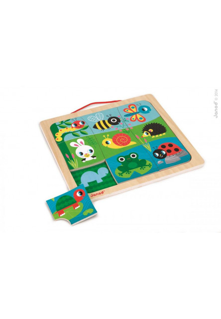 Drevené vkladacie magnetické puzzle s tieňmi Zvieratká v záhrade 