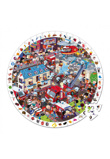 Detské okrúhle puzzle s hrou Požiarnici v kufríku 208 dielov