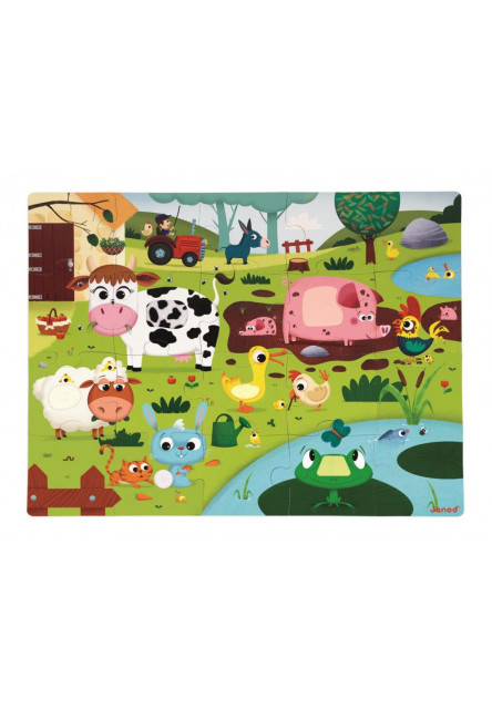 Puzzle dotykové Zvieratká na farme s textúrou 20 dielov od 3-6 rokov Janod