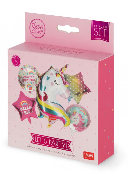 Set nafukovacích balónikov Legami Let'S Party! - 5 Birthday Party Balloons - Unicorn
