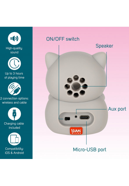 Reproduktor 2 v 1 Legami Wireless Speaker With Stand - The Sound Of Cuteness - Kitty