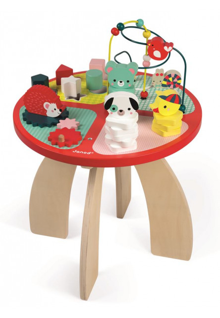 Drevený hrací stolík s aktivitami na jemnú motoriku Baby Forest od 1 roka Janod