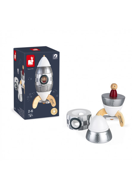 Drevená magnetická skladačka Raketa Strieborná Special Edition