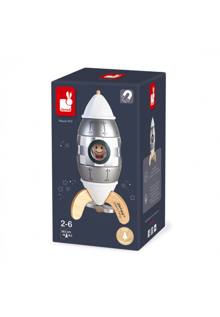 Drevená magnetická skladačka Raketa Strieborná Special Edition