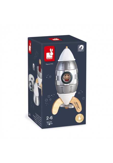 Drevená magnetická skladačka Raketa Strieborná Special Edition