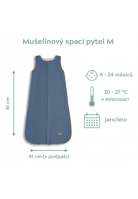 Oboustranný lehký mušelínový spací pytel Light Grey 4-24 měsíců M
