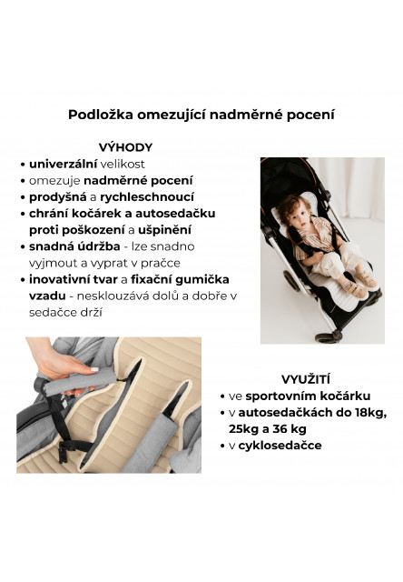 Prodyšná podložka proti pocení do sportovního kočárku a větších autosedaček Sleepee Grey