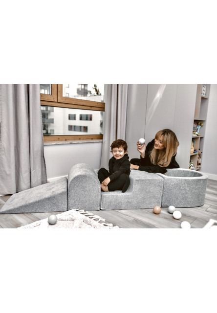 OUTLET - Pěnová hrací sada a domácí hřiště se suchým bazénkem (100 ks míčků) šedá: šedá, mintová, bílá