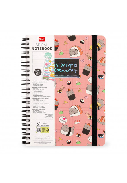 Zápisník Legami Lined Spiral-Bound Notepad - Spiral Notebook - Maxi - Sushi Cat