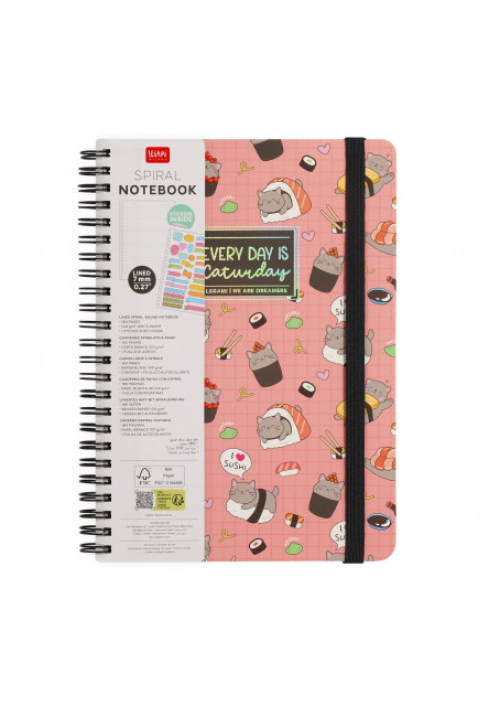 Zápisník Legami Lined Spiral-Bound Notepad - Spiral Notebook - Large - Sushi Cat