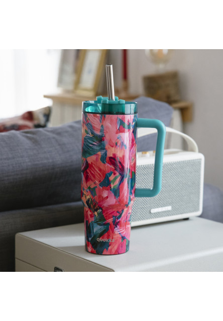 Nerezový termohrnček so slamkou Vibe Oil Petals 880 ml